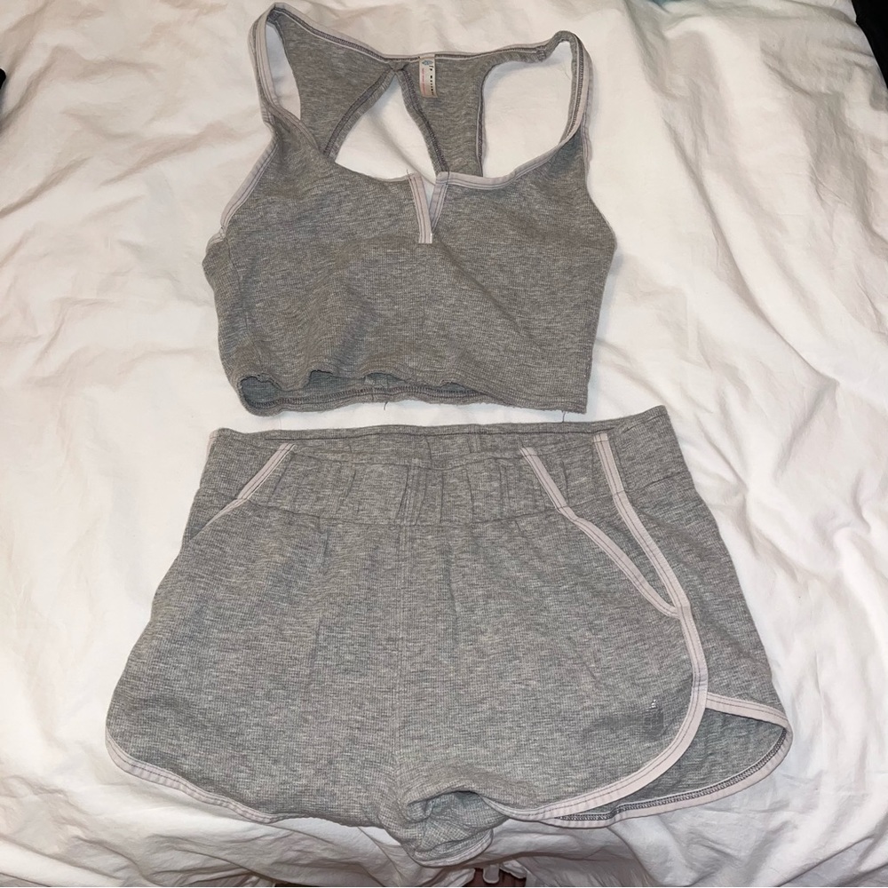 FP Movement by Free People Gray Crop Top and Shorts Set